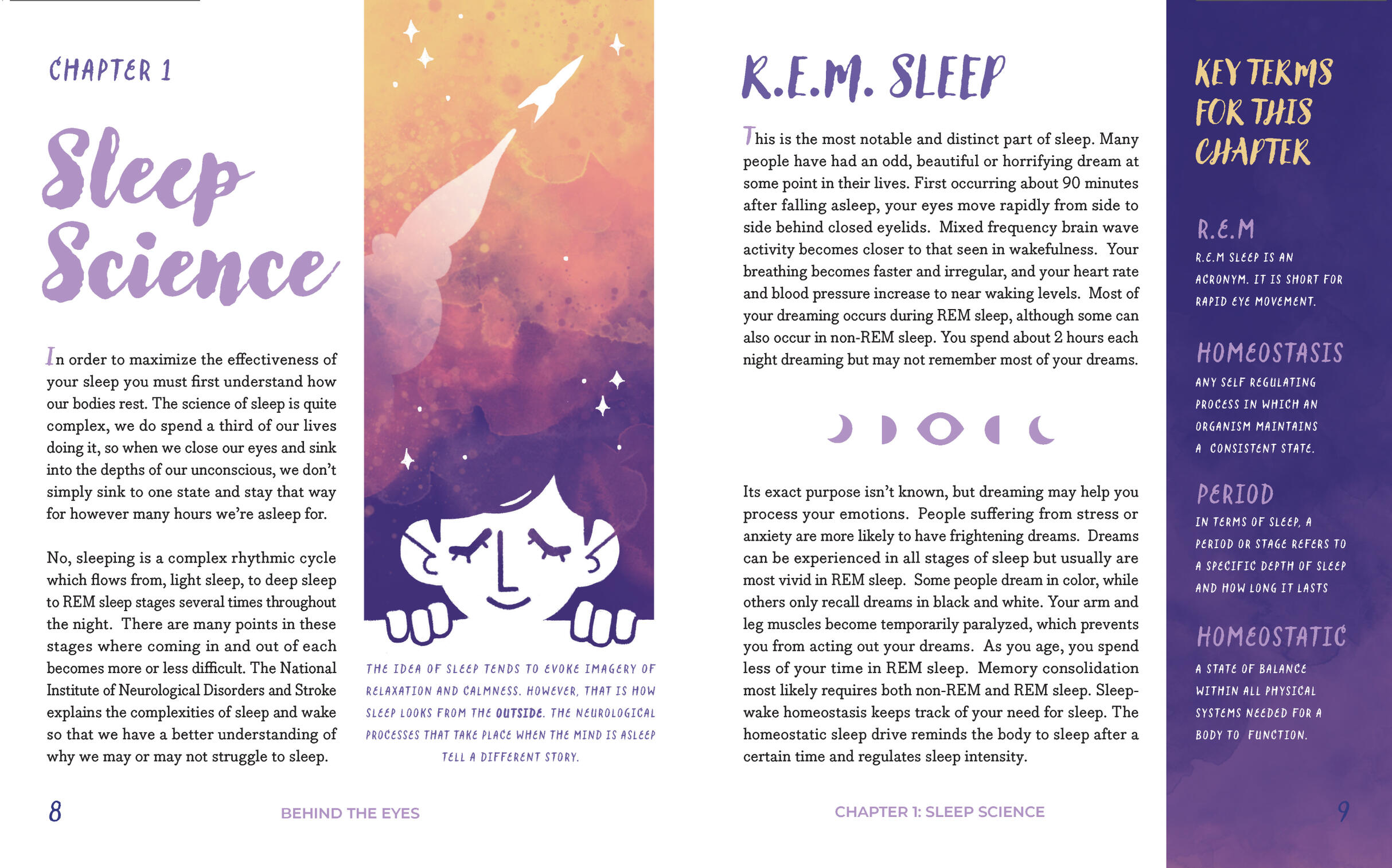 The first spread of the non fiction book prototype Behind the Eyes