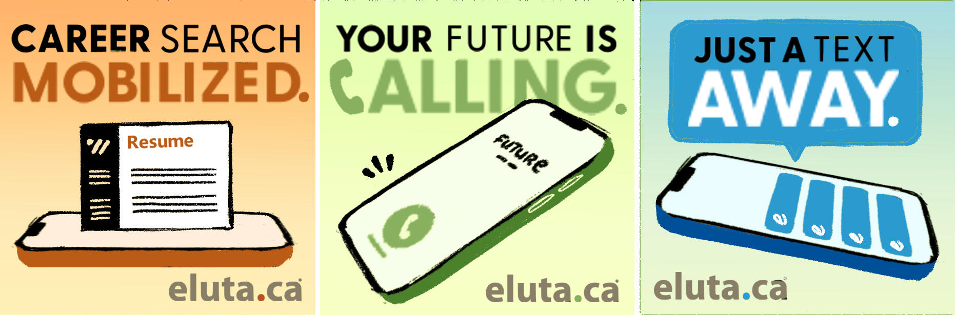 A digtial, black and white sketch of a phone laying face up with a resume coming up from it.