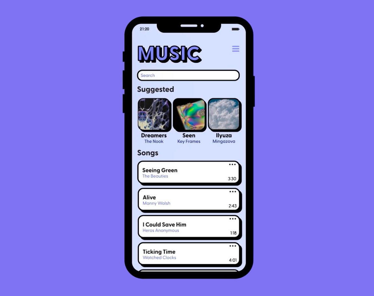 A digital illustration of the home screen of a music app